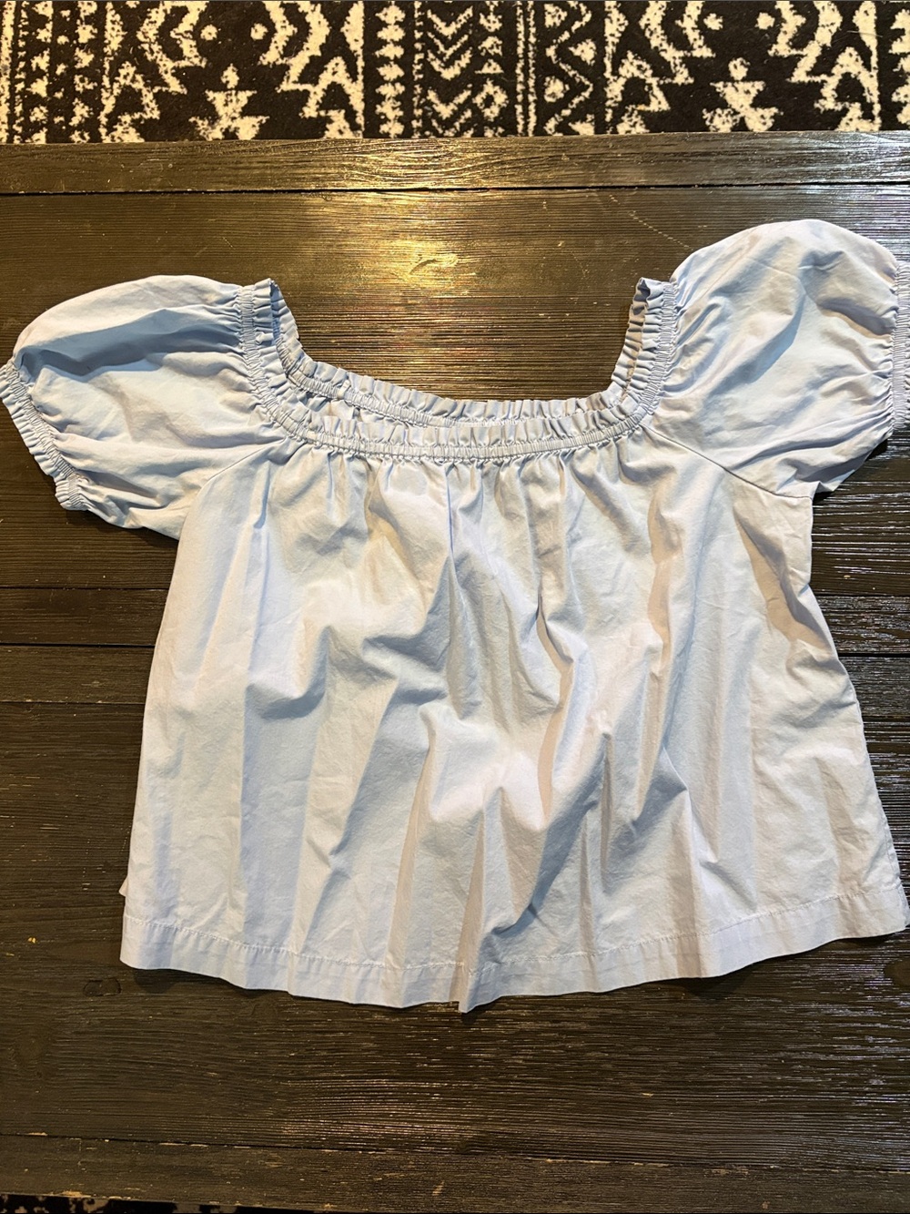 H&M Light Blue Puff Sleeve Smocked Neck Top - Picture 1 of 4